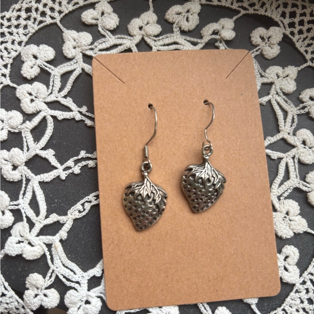 Silver Strawberry Dangle Earrings